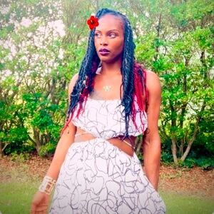 Goddess White and Black Cut Out Flowing Dress